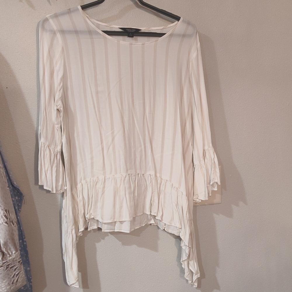 Simply Vera Vera Wang White and Cream Striped Blouse Sz L